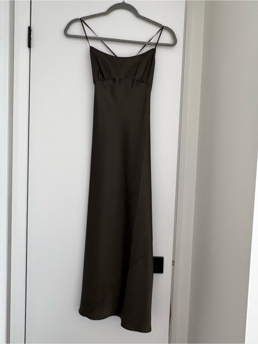 Wilfred Dark Olive Satin Maxi Slip Dress